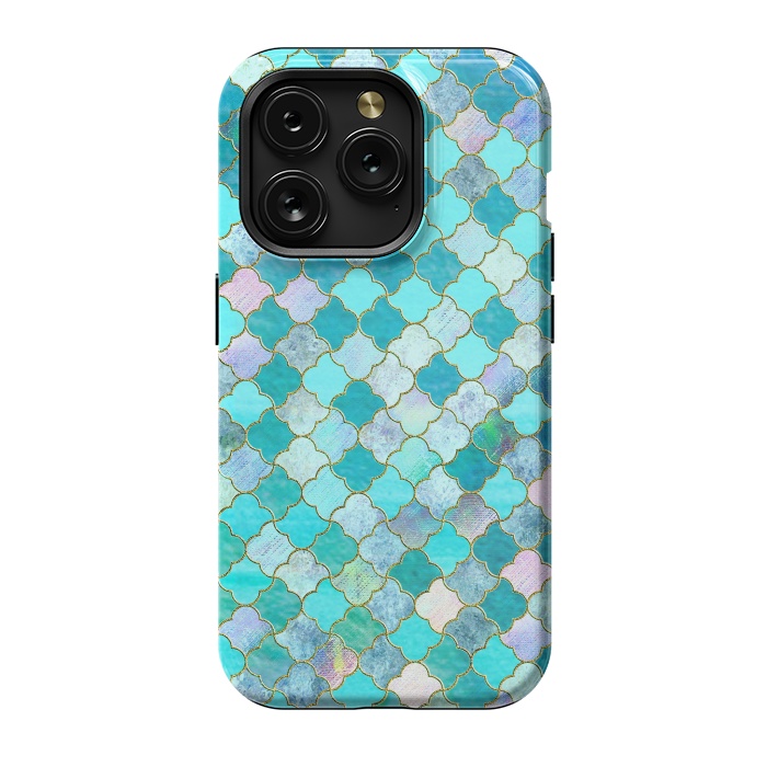 iPhone 15 Pro StrongFit Multicolor Teal Moroccan Shapes Pattern  by  Utart