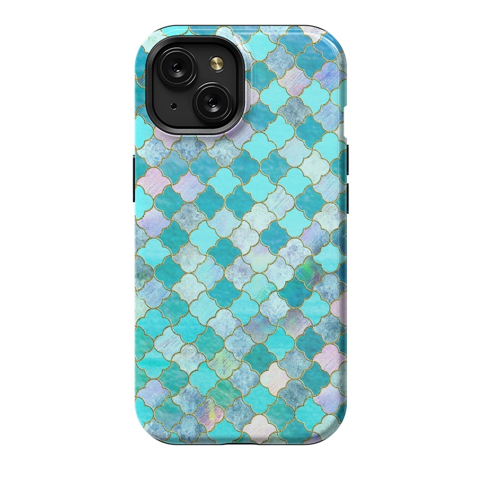 iPhone 15 StrongFit Multicolor Teal Moroccan Shapes Pattern  by  Utart