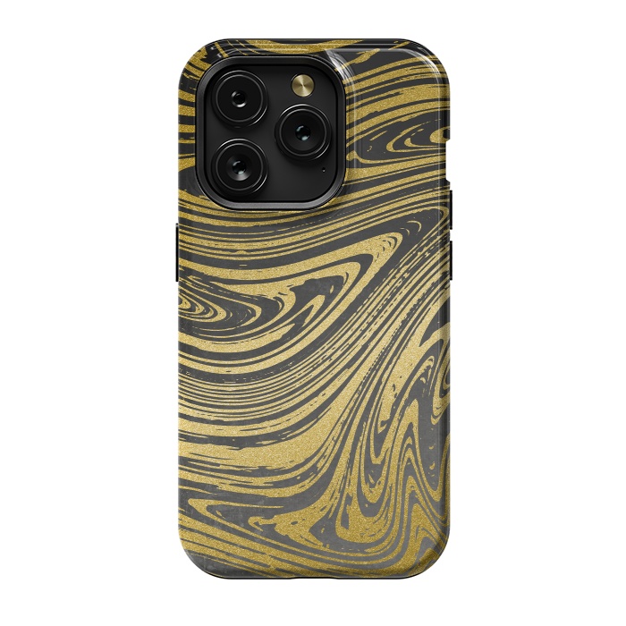 iPhone 15 Pro StrongFit Black Gold Marble 2 by Andrea Haase