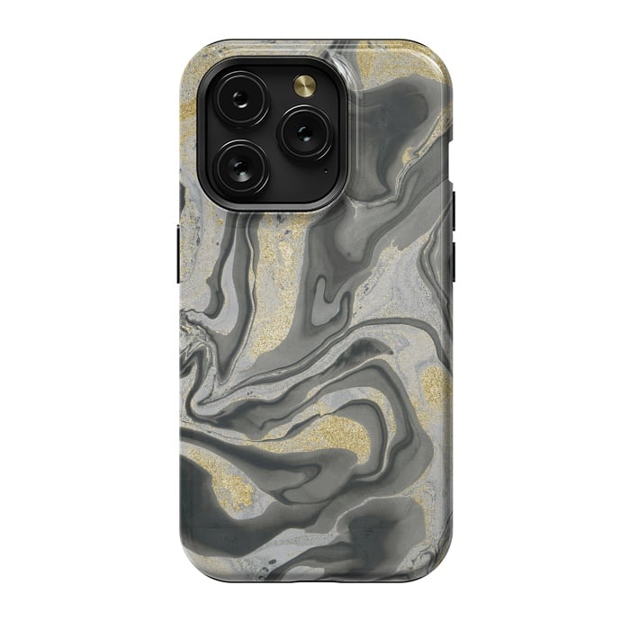 iPhone 15 Pro StrongFit Gold Black Gray Marble by Andrea Haase
