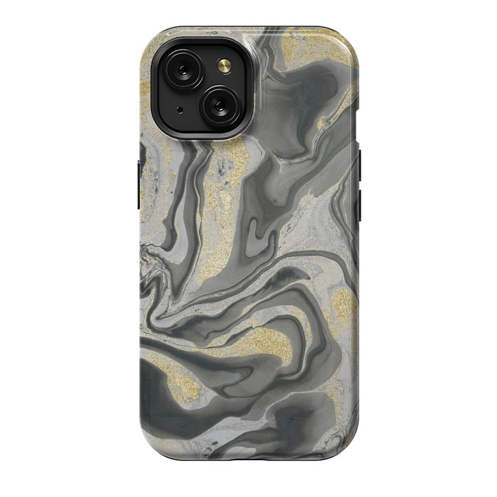iPhone 15 StrongFit Gold Black Gray Marble by Andrea Haase