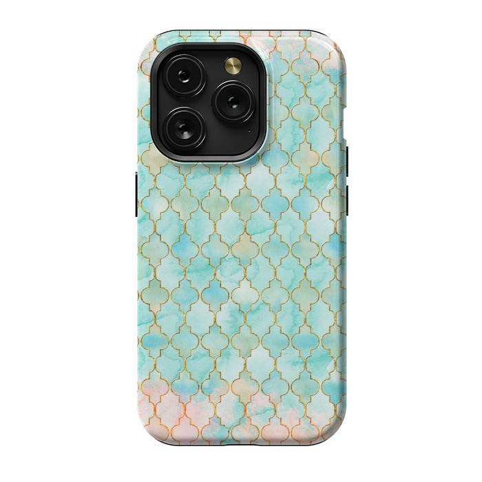 iPhone 15 Pro StrongFit Multicolor Teal Pink Moroccan Shapes Pattern  by  Utart