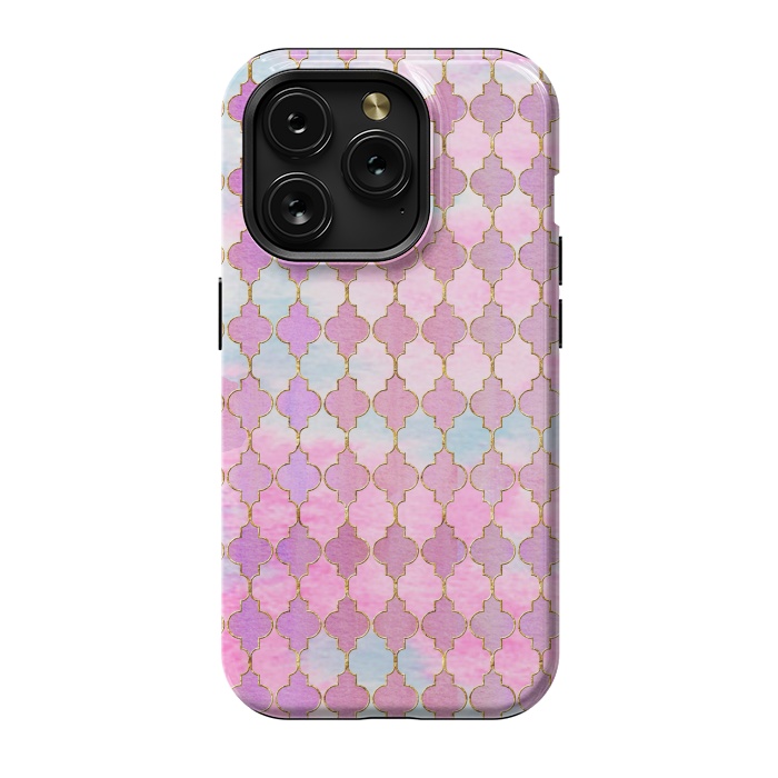 iPhone 15 Pro StrongFit Multicolor Pink Moroccan Shapes Pattern  by  Utart