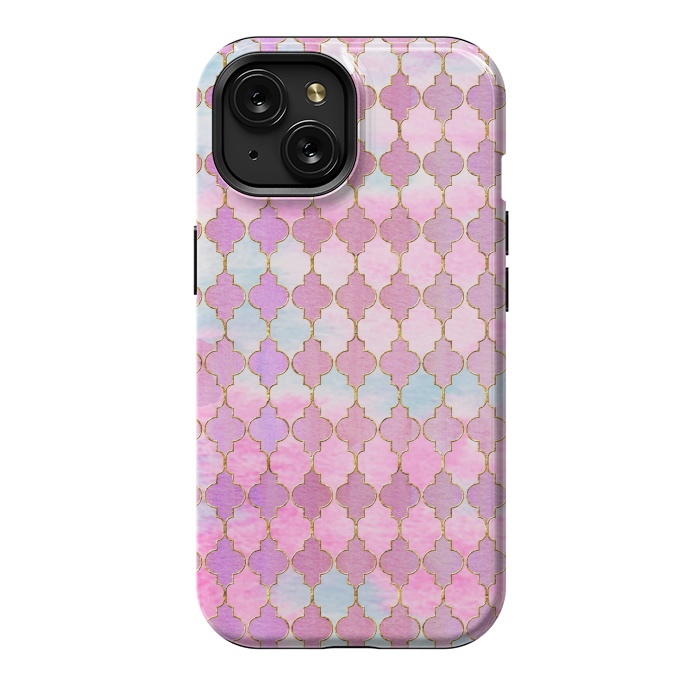 iPhone 15 StrongFit Multicolor Pink Moroccan Shapes Pattern  by  Utart