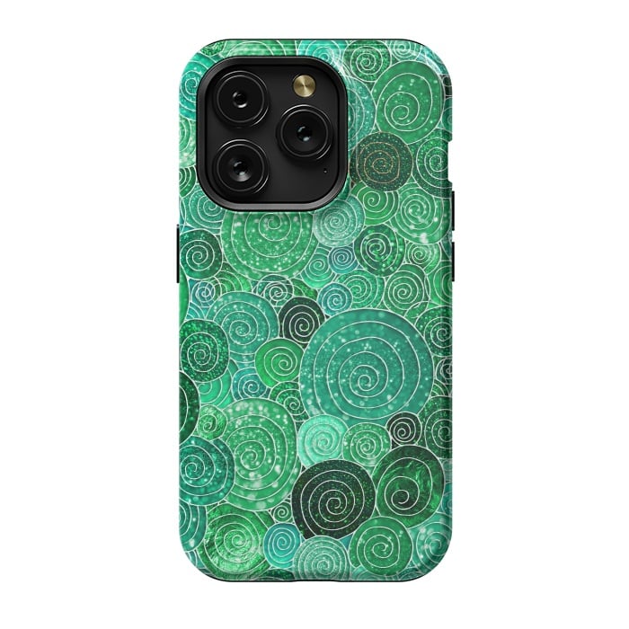 iPhone 15 Pro StrongFit Green Circles Polka dots Glitter Pattern by  Utart