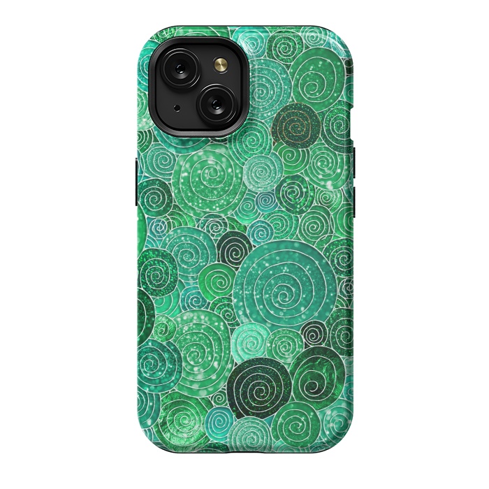iPhone 15 StrongFit Green Circles Polka dots Glitter Pattern by  Utart