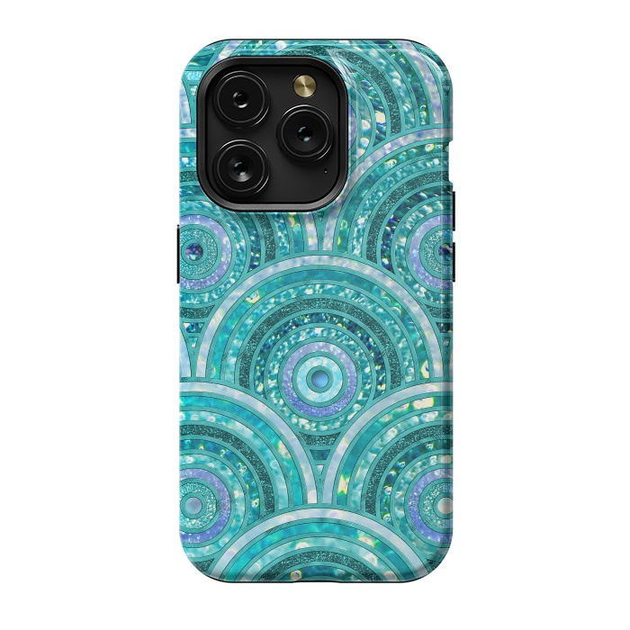iPhone 15 Pro StrongFit Blue Silver Circles and Dots Glitter  Pattern by  Utart