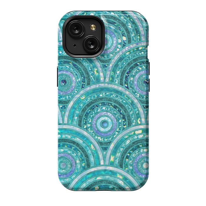 iPhone 15 StrongFit Blue Silver Circles and Dots Glitter  Pattern by  Utart