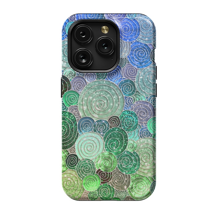 iPhone 15 Pro StrongFit Green and Blue Circles and Polka Dots pattern by  Utart