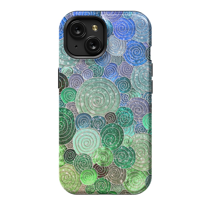 iPhone 15 StrongFit Green and Blue Circles and Polka Dots pattern by  Utart