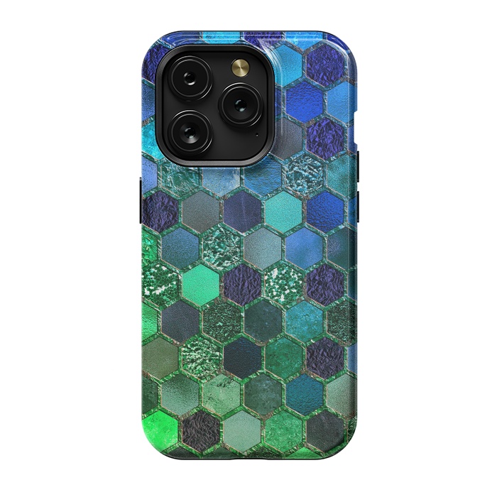 iPhone 15 Pro StrongFit Green and Blue Metalic Honeycomb Pattern by  Utart