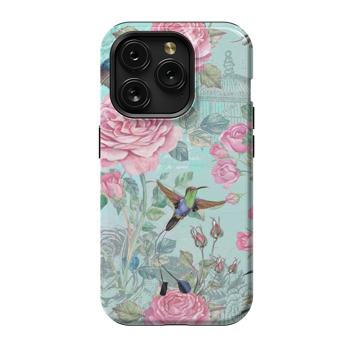iPhone 15 Pro StrongFit Vintage Roses and Hummingbirds by  Utart