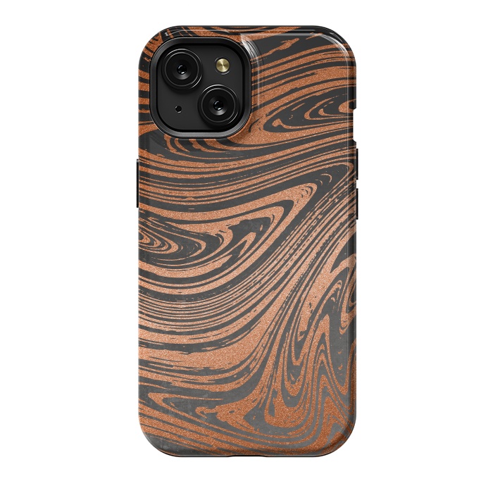 iPhone 15 StrongFit Copper Black Faux Marble 2 by Andrea Haase