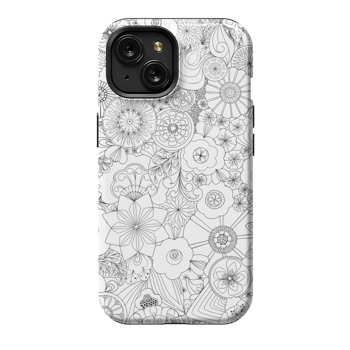 iPhone 15 StrongFit 70s Blooms in Black and White by Paula Ohreen
