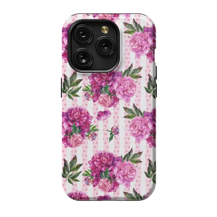 iPhone 15 Pro StrongFit Stripes and Peonies  by  Utart