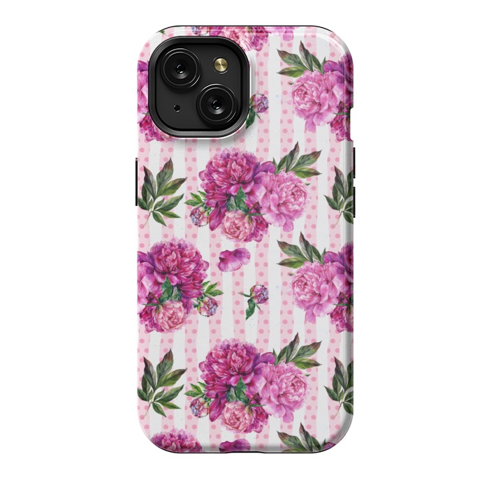 iPhone 15 StrongFit Stripes and Peonies  by  Utart
