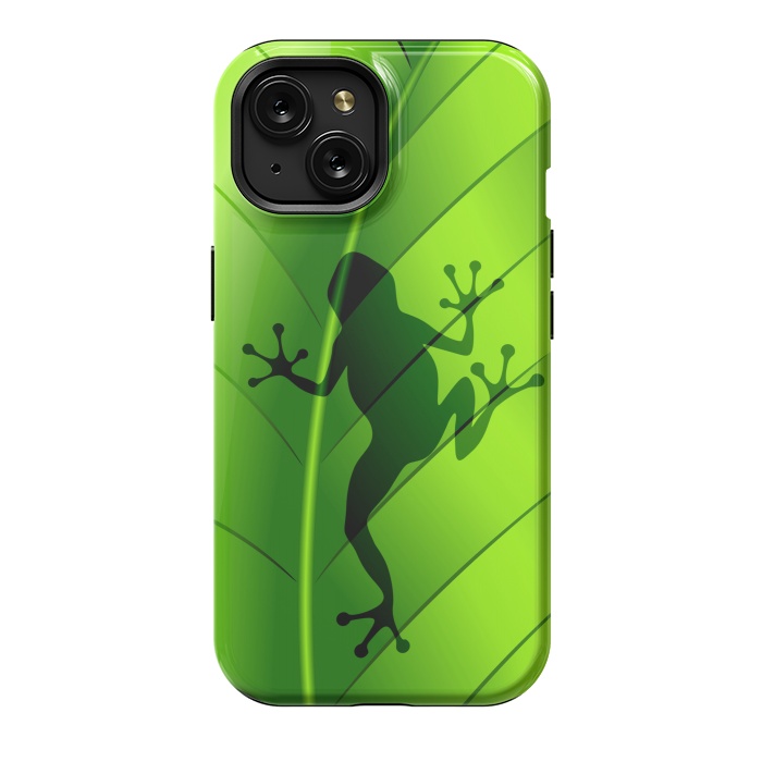 iPhone 15 StrongFit Frog Shape on Green Leaf by BluedarkArt
