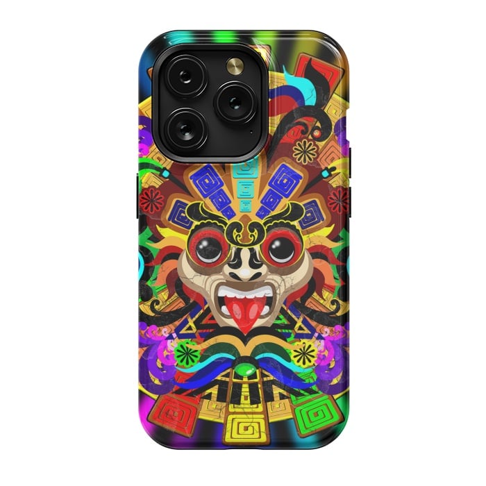 iPhone 15 Pro StrongFit Aztec Warrior Mask Rainbow Colors by BluedarkArt