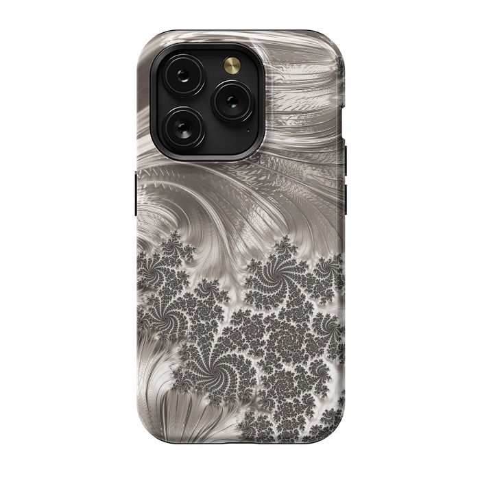 iPhone 15 Pro StrongFit Grey Beige Feathe Fractal by Andrea Haase