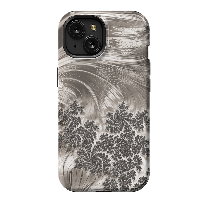 iPhone 15 StrongFit Grey Beige Feathe Fractal by Andrea Haase