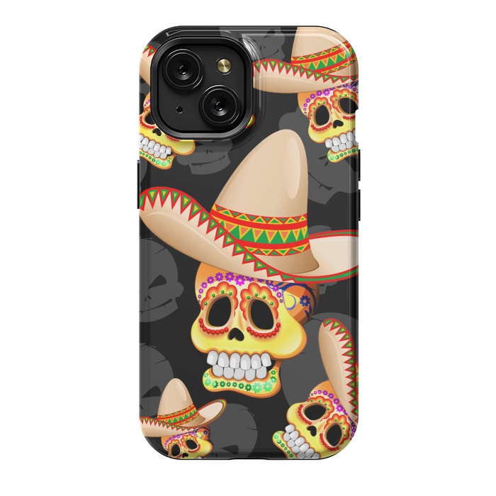 iPhone 15 StrongFit Mexico Sugar Skull with Sombrero by BluedarkArt