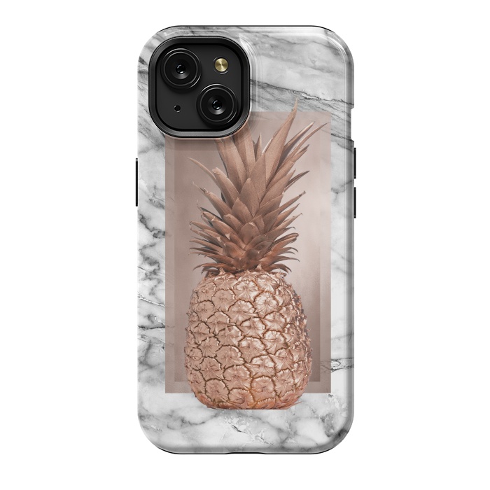 iPhone 15 StrongFit Copper Pineapple on Gray Marble  by  Utart