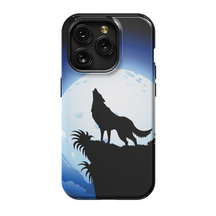 iPhone 15 Pro StrongFit Wolf Howling at Blue Moon by BluedarkArt