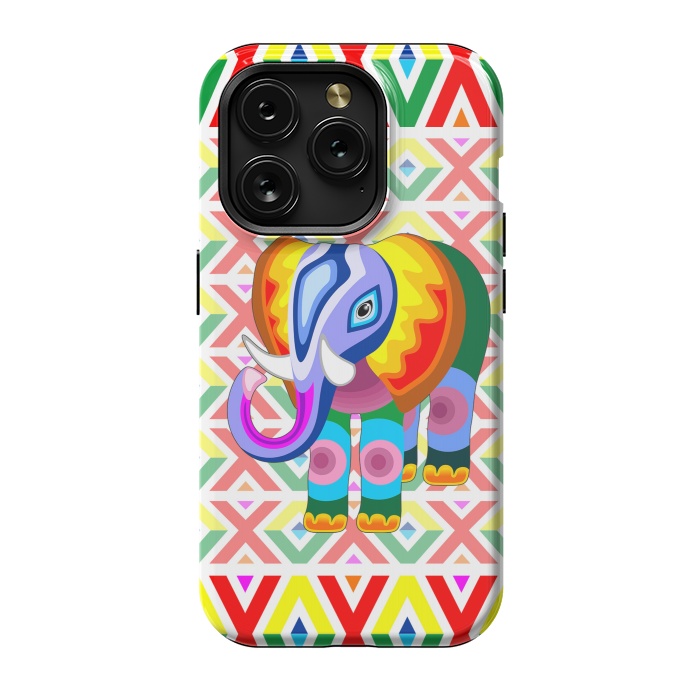 iPhone 15 Pro StrongFit Elephant Rainbow Colors Patchwork by BluedarkArt