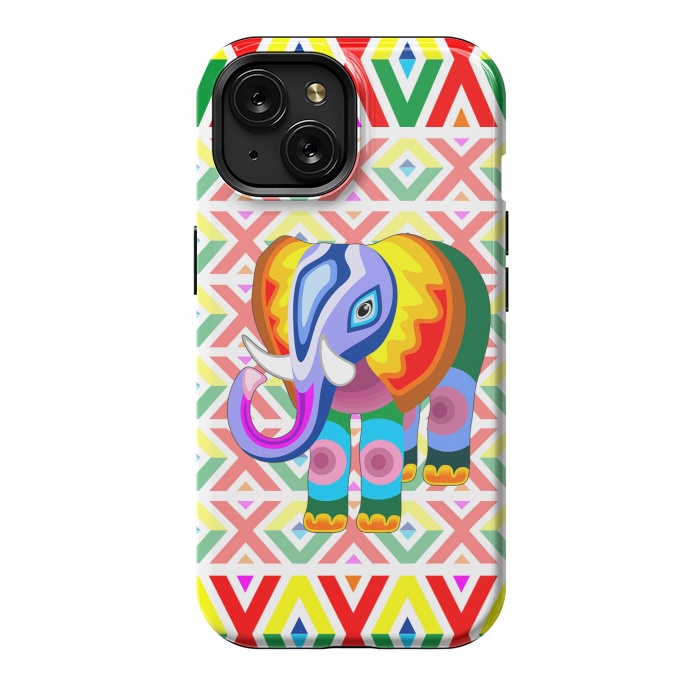 iPhone 15 StrongFit Elephant Rainbow Colors Patchwork by BluedarkArt