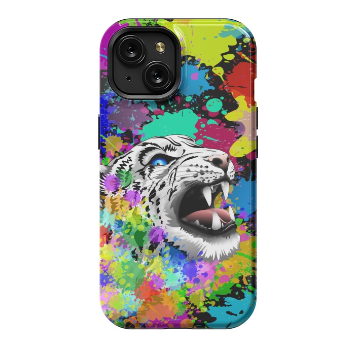 iPhone 15 StrongFit Leopard Psychedelic Paint Splats by BluedarkArt