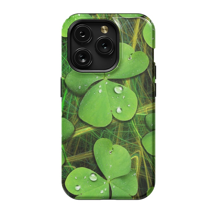 iPhone 15 Pro StrongFit Shamrocks St Patrick with Dew Drops by BluedarkArt