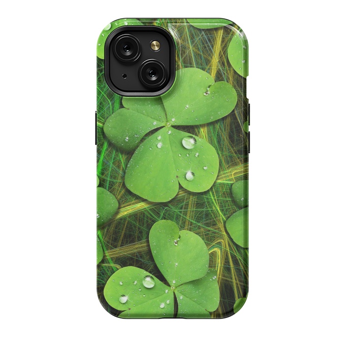 iPhone 15 StrongFit Shamrocks St Patrick with Dew Drops by BluedarkArt