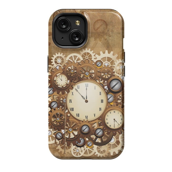 iPhone 15 StrongFit Steampunk Clocks and Gears Vintage Style  by BluedarkArt