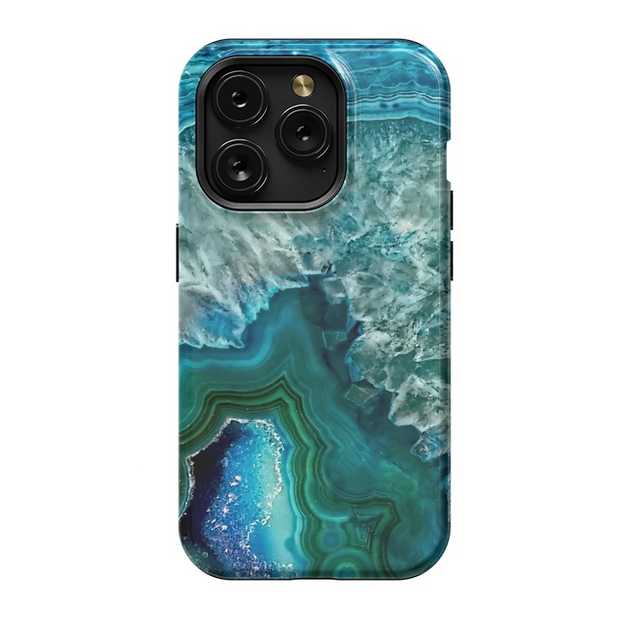 iPhone 15 Pro StrongFit Ocean Blue Glitter Agate by  Utart