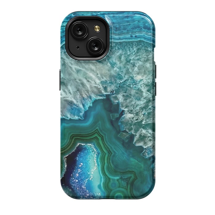 iPhone 15 StrongFit Ocean Blue Glitter Agate by  Utart