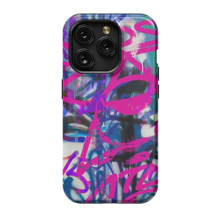 iPhone 15 Pro StrongFit Grafitti Writing Pink Blue by Andrea Haase
