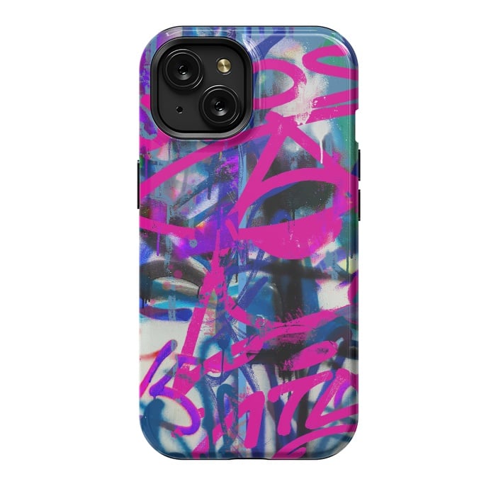 iPhone 15 StrongFit Grafitti Writing Pink Blue by Andrea Haase