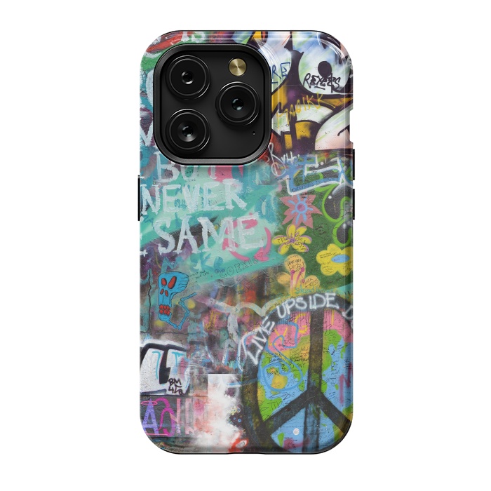 iPhone 15 Pro StrongFit Graffiti Text And Peace Sign by Andrea Haase