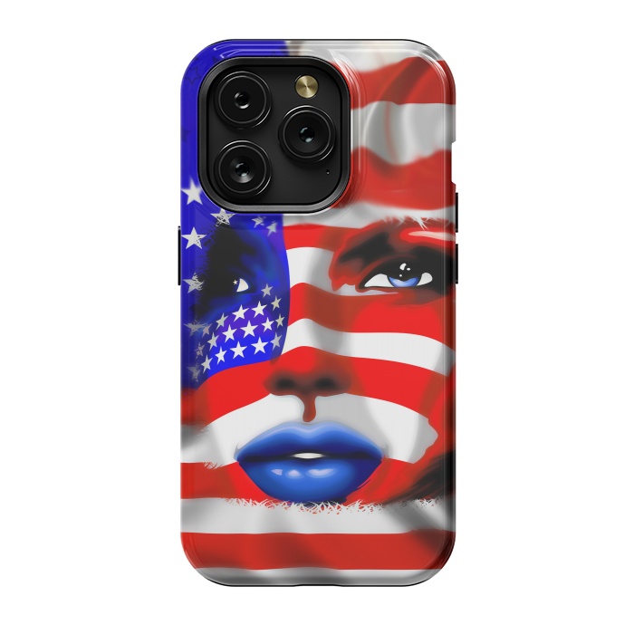 iPhone 15 Pro StrongFit Usa Flag on Girl's Face by BluedarkArt