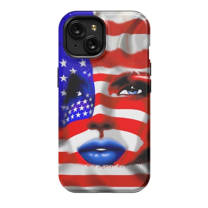 iPhone 15 StrongFit Usa Flag on Girl's Face by BluedarkArt