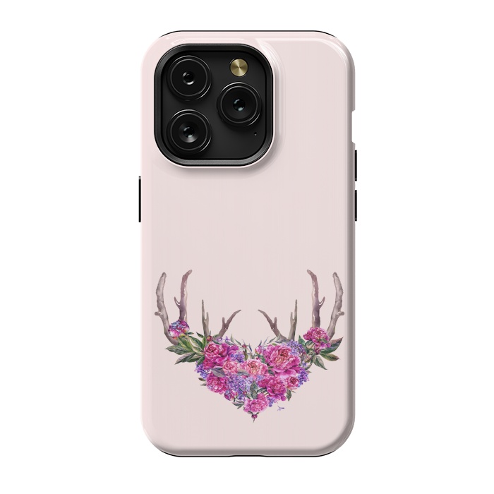 iPhone 15 Pro StrongFit Bohemian Watercolor Illustration - Heart and Antler by  Utart