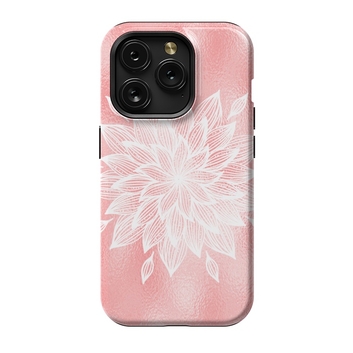 iPhone 15 Pro StrongFit White Mandala on Pink Metal by  Utart
