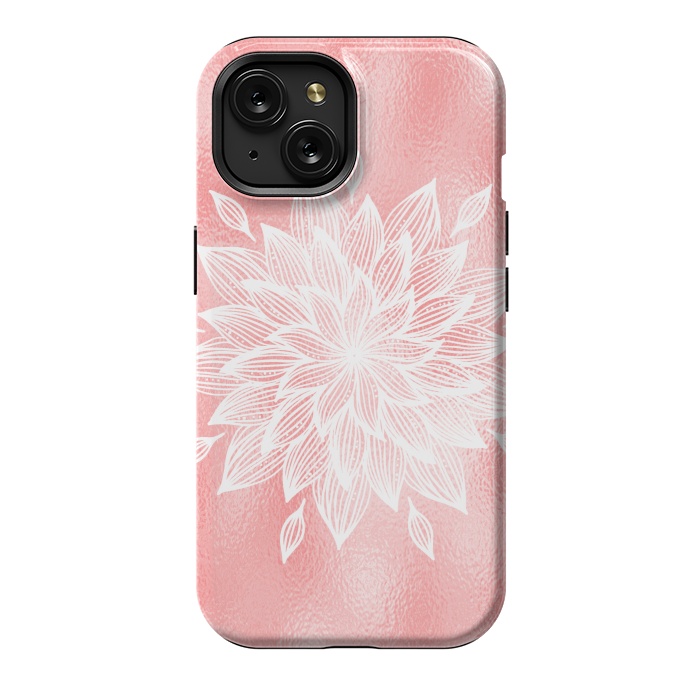 iPhone 15 StrongFit White Mandala on Pink Metal by  Utart