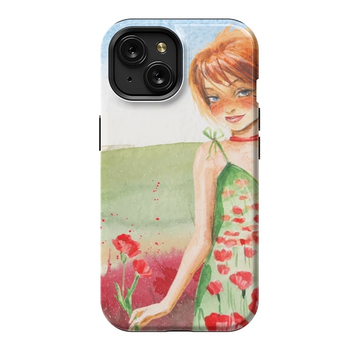 iPhone 15 StrongFit Summer Girl in Poppy field by  Utart