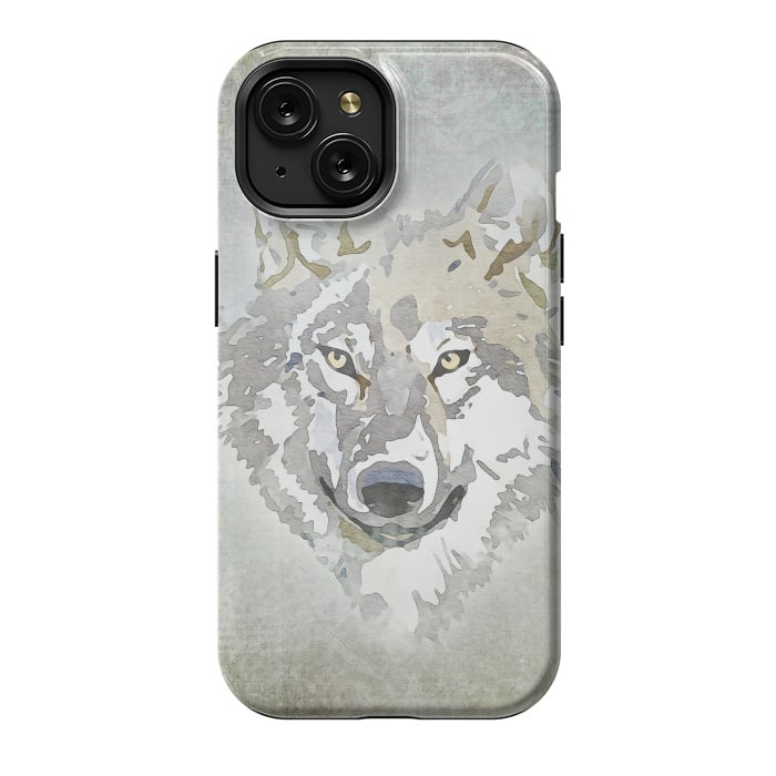 iPhone 15 StrongFit Wolf Head Watercolor Art 2 by Andrea Haase