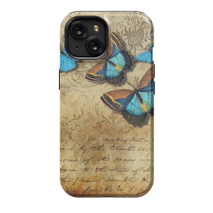iPhone 15 StrongFit Blue Butterfly Vintage Collage by Andrea Haase