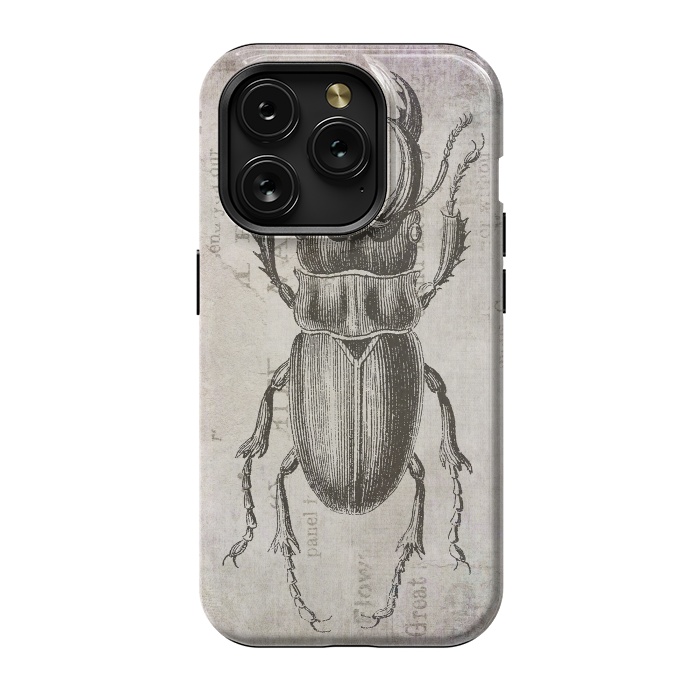 iPhone 15 Pro StrongFit Stag Beetle Vintage Mixed Media Art by Andrea Haase