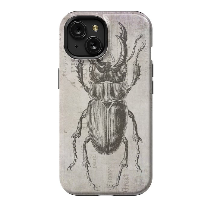 iPhone 15 StrongFit Stag Beetle Vintage Mixed Media Art by Andrea Haase