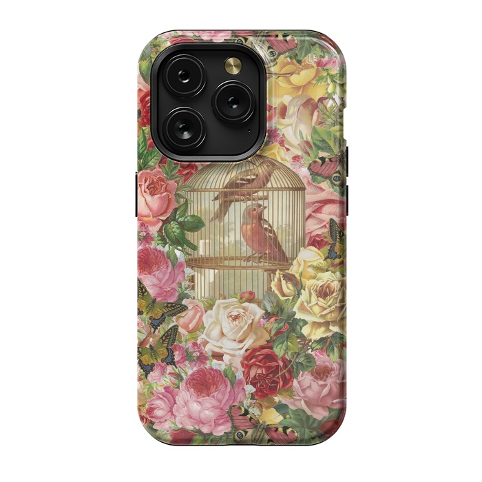 iPhone 15 Pro StrongFit Vintage Bird Cage and Flowers by Andrea Haase