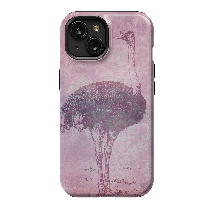iPhone 15 StrongFit Vintage Pink Ostrich Art by Andrea Haase